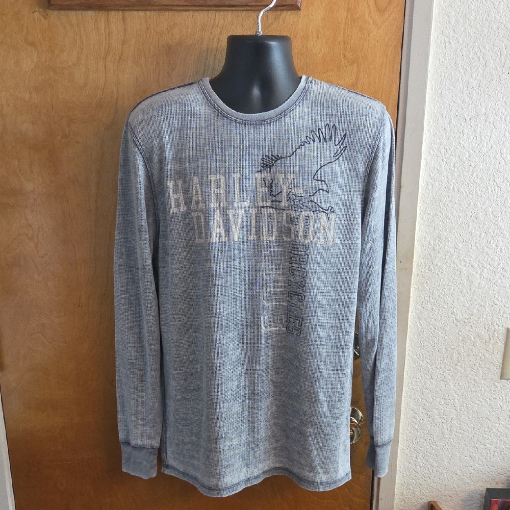 Vintage Harley-Davidson Mount Vernon Gray Henley LS Shirt with Eagle Design XL